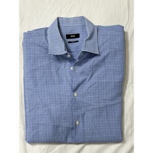 Hugo Boss Men's Slim Fit Blue White Plaid Check Top Dress Shirt 17 42